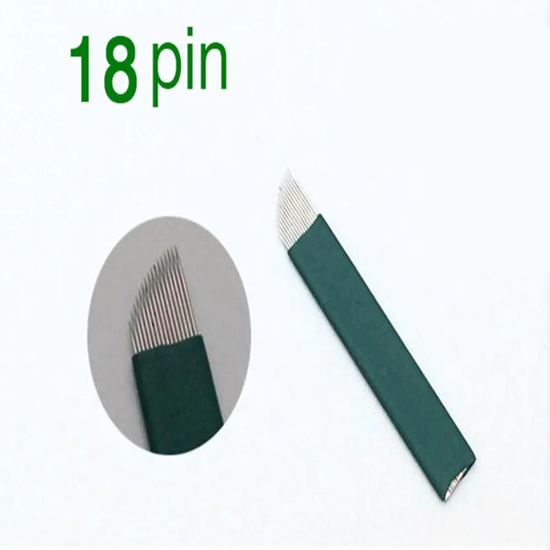 50PCS Green S18 Sloped Eyebrow Tattoo Needles Permanent Makeup Manual Microblading 0.18mm Finest Needles Disposable Sterilized