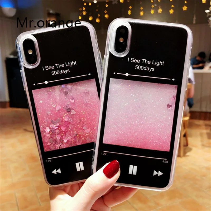 

Mr.orange Fashion Pink Love Sequins Glitter Quicksand Player Cover For iPhone X 6 6S 7 8 Plus Hard Phone Cases Fundas Capa