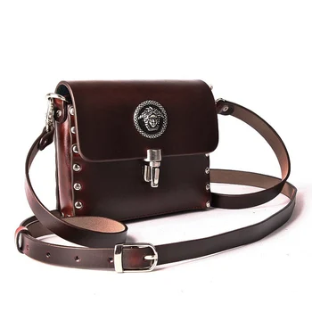 

Very small and thin 15cm split Leather Rivet metal lock Women Messenger Bags for keys small things A2139
