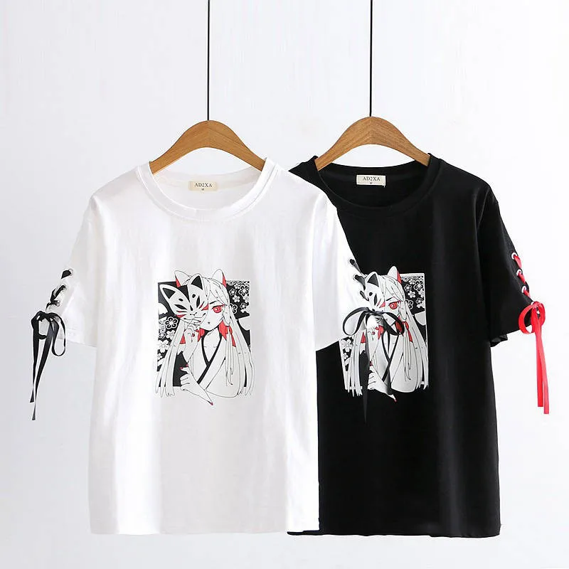 Летняя Корейская женская длинная футболка Ulzzang Kawaii, японский стиль Харадзюку, модные повседневные футболки с героями мультфильмов, женские шикарные винтажные футболки
