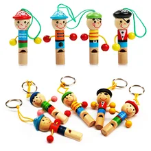 Деревянный мультфильм пиратский свисток головоломка игрушка hangable дети играют музыкальный инструмент игрушка