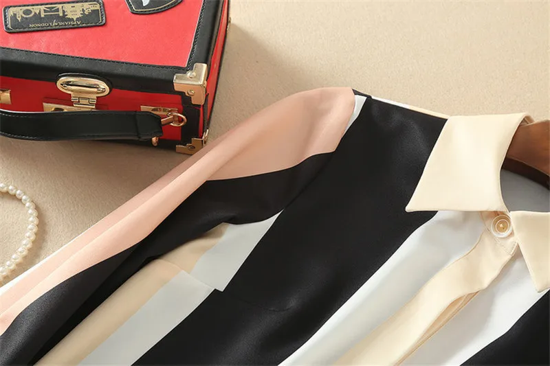 S-xl 2 шт костюмы новые цветные блокирующие полосатые Дизайнерские Длинные Блузки Рубашки Топы Брюки Женская одежда для близнецов комплект костюмов