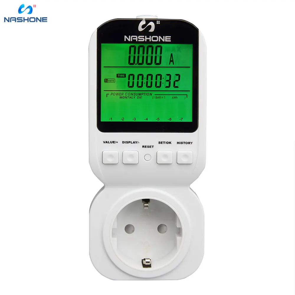 

Nashone Digital Electric Power Meter, Smart Home Energy Consumption Monitor,Wall Plugged with Timer LCD Display Overload Alarm