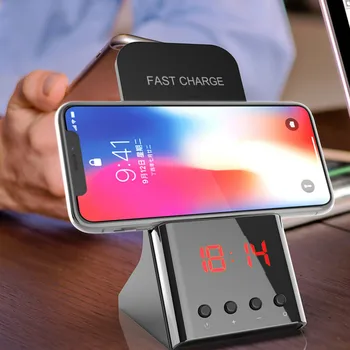 

Wireless iPhone Multi-function Alarm Clock Charger Bedside Desktop Digital Electric LED Display Time clock of home decorate