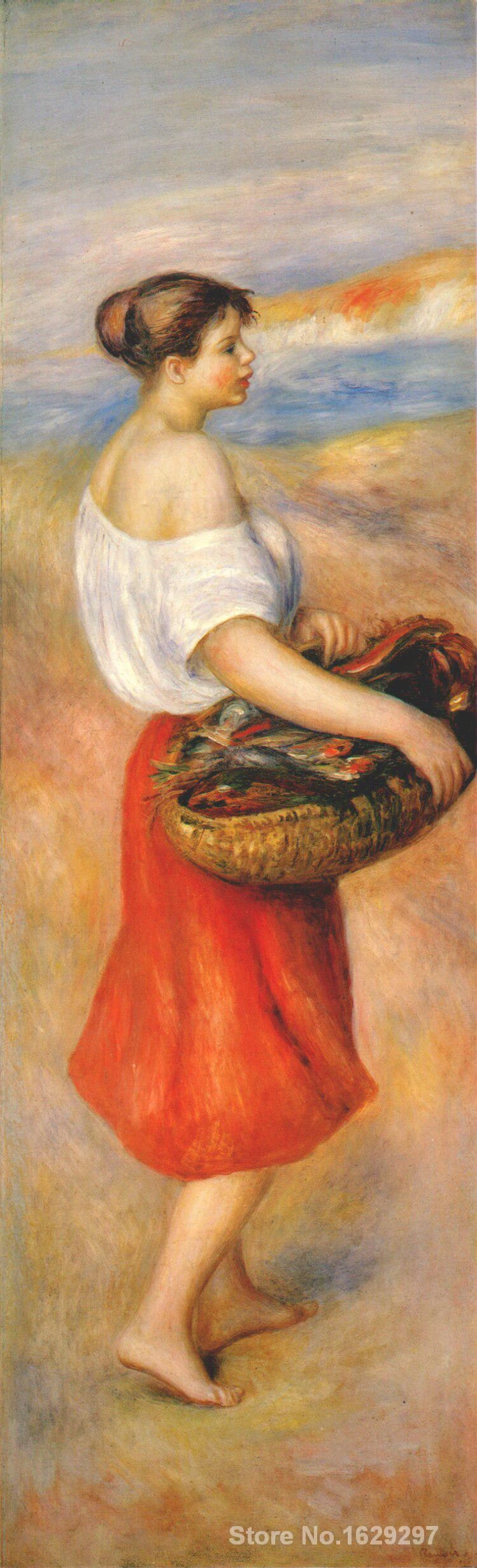 油絵複製の有名なピエールオーギュスト ルノワール絵画女の子ではバスケットの魚手描きの高品質 Girls Fancy Party Dresses Girl Wall Paintinggirl Keychain Aliexpress