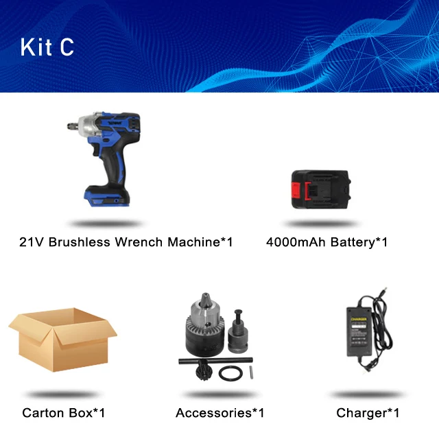 TENWA бесщеточный Электрический ключ ударный гаечный ключ 21 в 4000 мАч Li батарея ручная дрель установка электроинструменты - Цвет: Kit C
