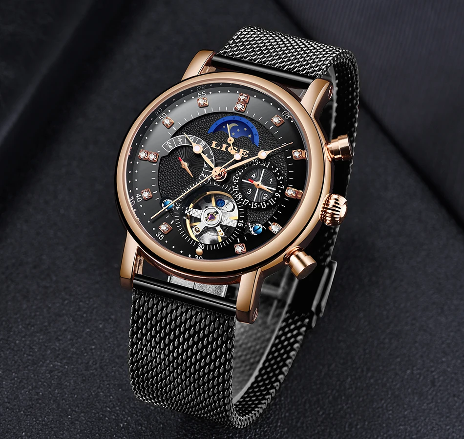automática relógio mecânico masculino casual couro à