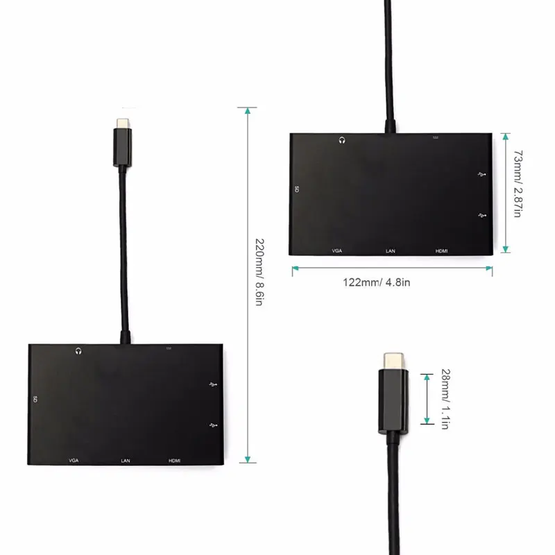 EASYA USB 3,1 tipo-C HDMI VGA RJ45 Gigabit Ethernet adaptador USB-C con la policía de tarjeta SD ranura + puerto de Audio de 3,5mm para Macbook Pro - 5