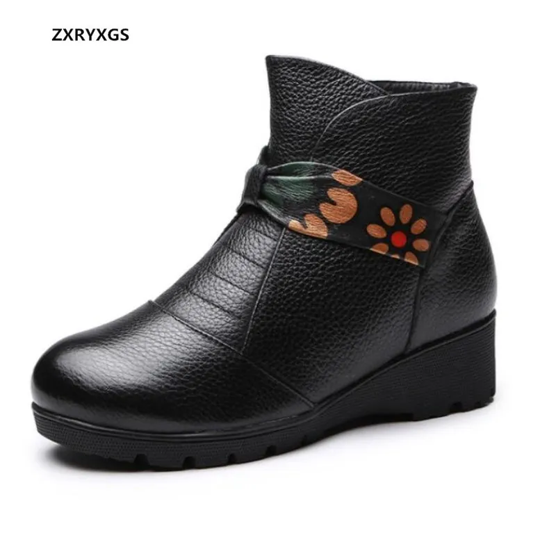 

2018 Newest Elegant Bow Autumn and Winter Boots Genuine Leather Shoes Women Shoes Boots Wedges Non-slip Snow Boots Fashion Shoes