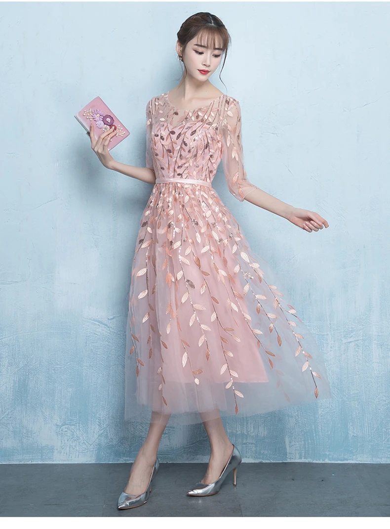 Розовое платье с цветочным принтом, рукав три четверти, длинное платье для женщин, осень, модное, свежее, милое, банкетное, вечерние, на молнии, ТРАПЕЦИЕВИДНОЕ ПЛАТЬЕ