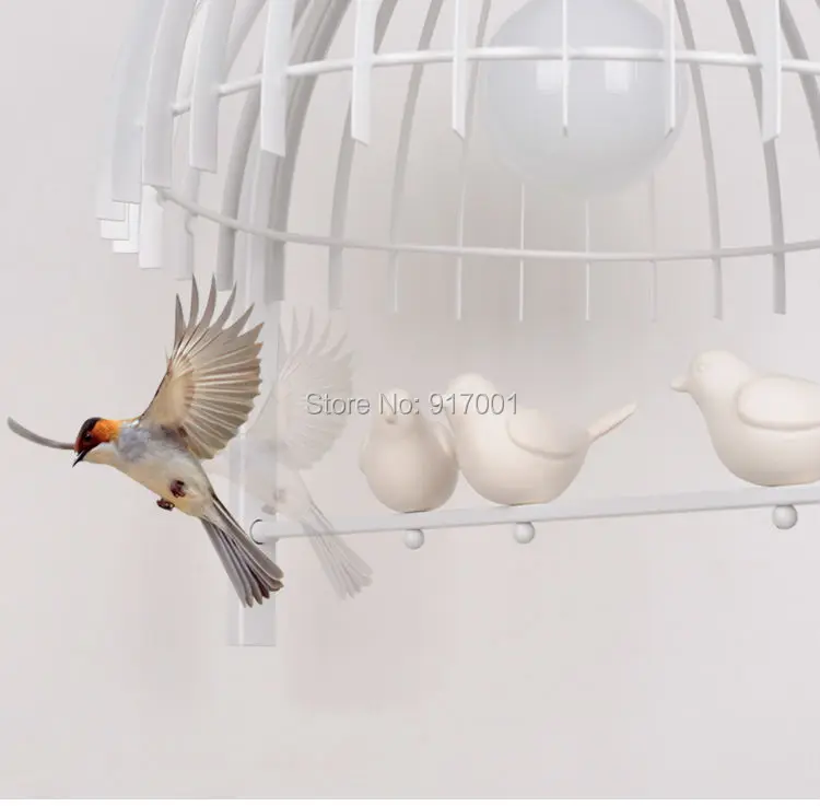 Minimalist  chandelier iron cage resin birds. creative personality Nordic IKEA living room bedroom lamp. black  white for option (8)