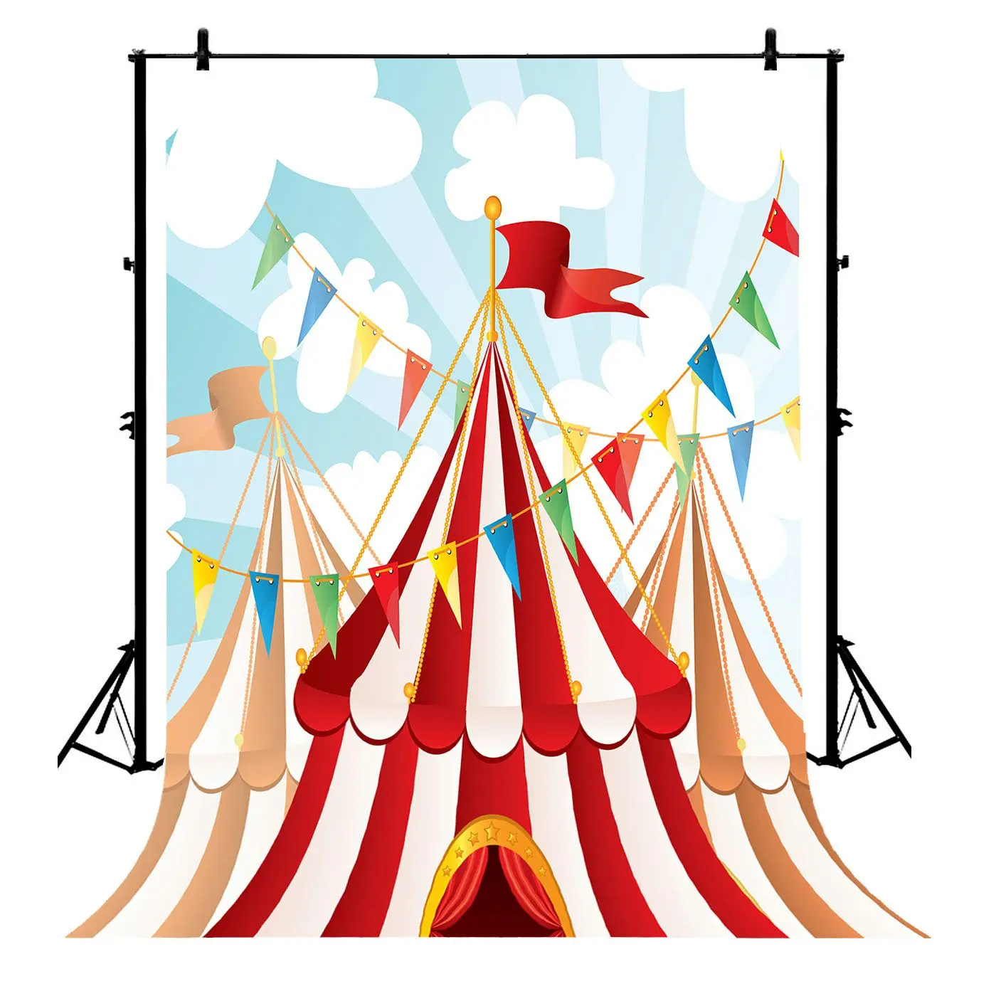 

5x7ft Red White Circus Striped Party Birthday Polyester Photo Background Portrait Backdrop