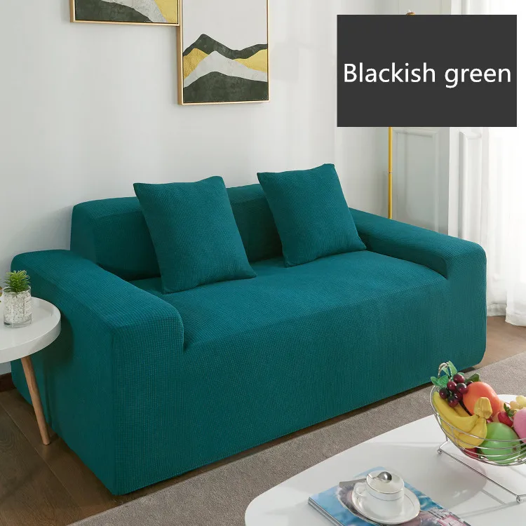 Флисовый чехол для дивана Универсальный Водонепроницаемый Чехол для дивана сплошной цвет эластичный чехол нескользящий полный Чехол для дивана - Цвет: Blackish green