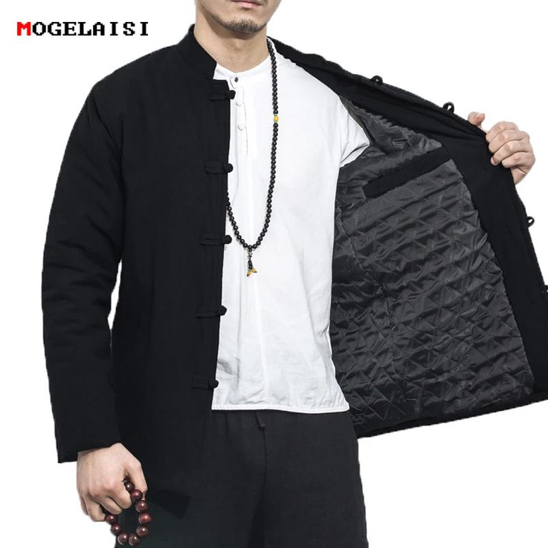 

Winter Men's Jackets Linen Cotton Thick XXXL Jacket Man Chinese Style Flax Coat Men's Jacket Solid Stand Collar Plus size M-5XL