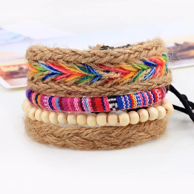 

Rainbow Bracelet Men Women Woven Hemp Bracelets & Bangles DIY Charm Rope Bracelet Friendship Jewelry Gift