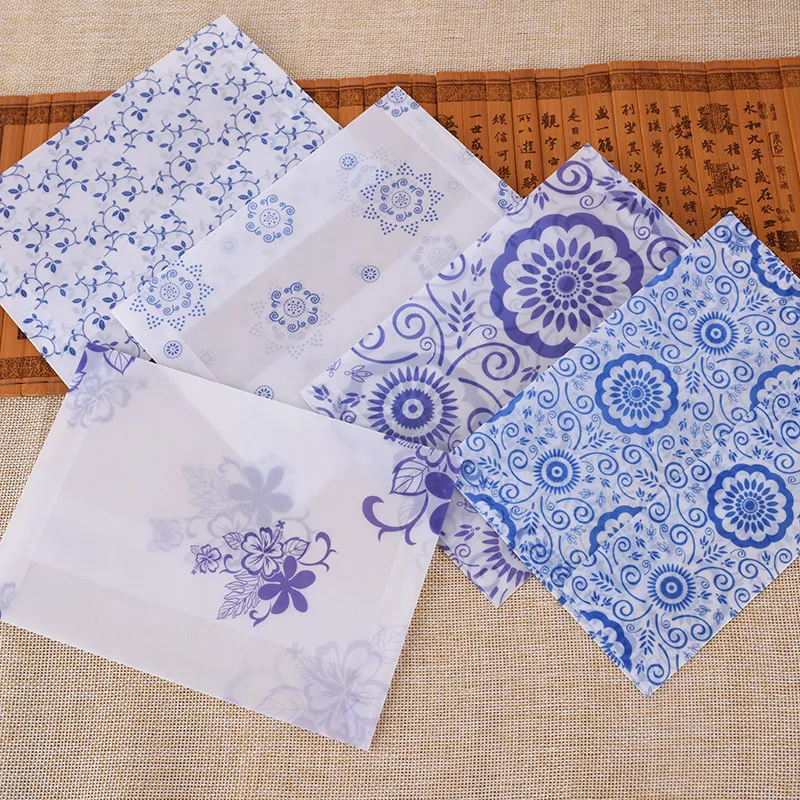 

5pcs Chinese Style Paper Envelopes Vintage Semi Transparent Decorative Envelopes Invitation Card Cover Office Stationery
