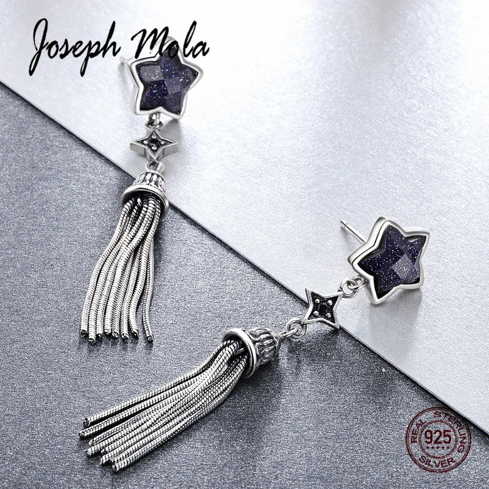 Joseph Mola 925 Серебро Изысканный Фиолетовый звезда кисточкой длинные висячие серьги