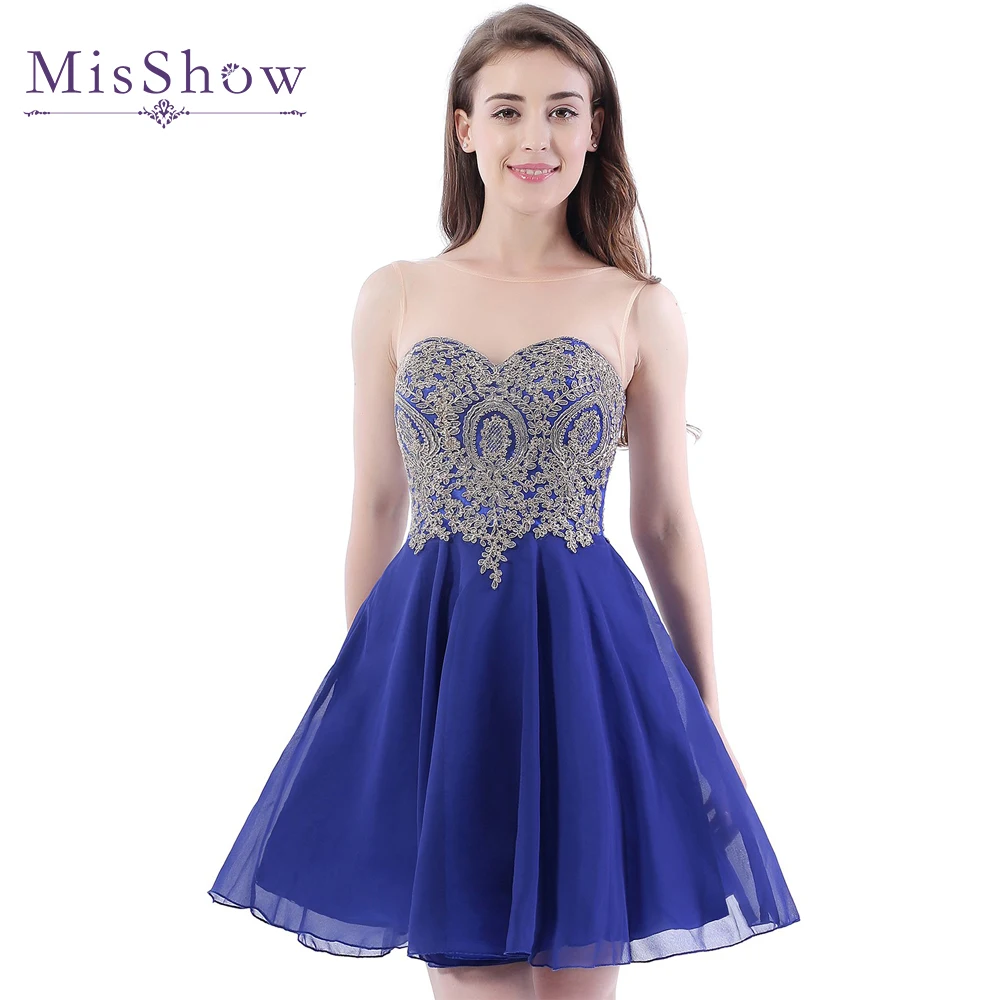 

[Final Clear out] A Line Sheer Scoop Neckline Royal Blue Chiffon Homecoming Dresses 2019 Short Party Prom Dress Homecoming Dress