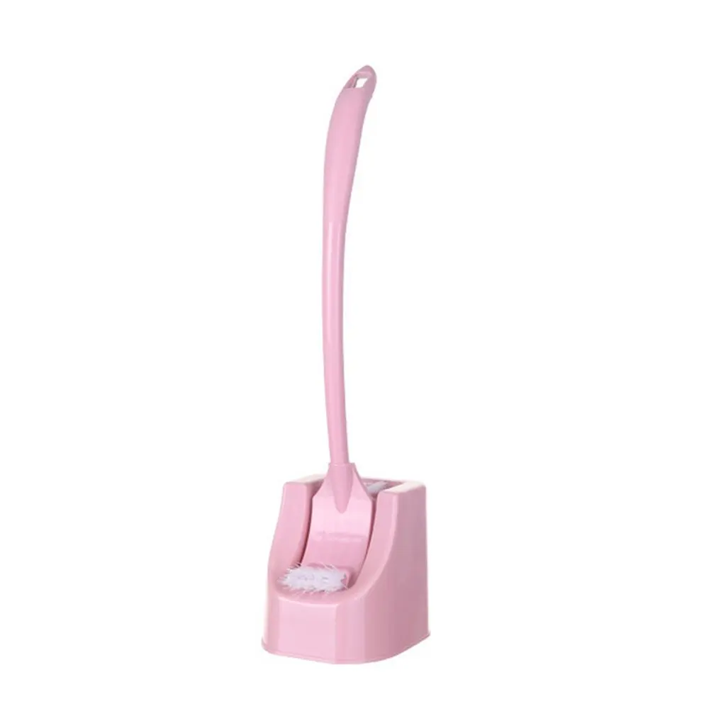 Двухсторонняя щетка для унитаза, толстая пластиковая длинная ручка, щетка для чистки ванной комнаты с держателем, база для дома, отеля, ванной комнаты - Цвет: Розовый