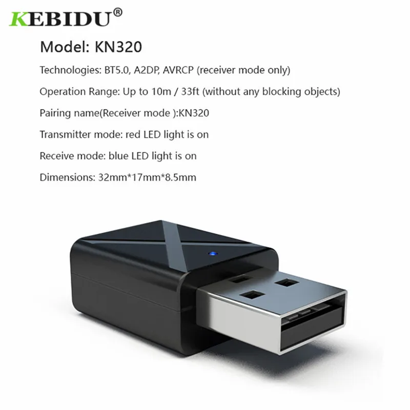 KEBIDU USB Bluetooth приемник передатчики 5,0 беспроводной аудио музыка стерео адаптер ключ для ТВ ПК Bluetooth динамик наушники