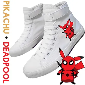 

Pikachu Deadpool The Flash Pattern Print Graffiti High Top Double-Layer Canvas Shoes Sports Men VelcroShoelace A19516