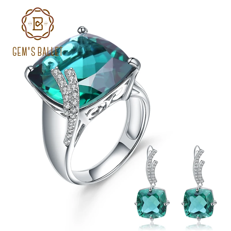 Набор украшений для женщин GEM'S BALLET кольцо с изумрудами из стерлингового серебра