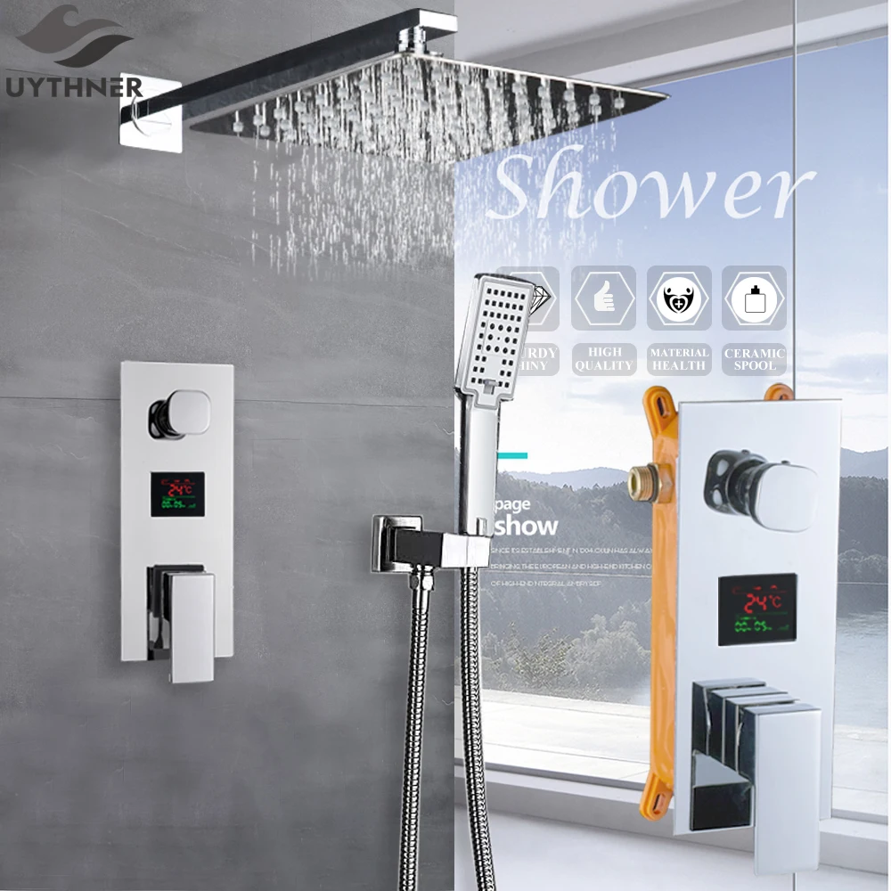 Details about   Black/Chrome Wall Mounted Shower Faucet Set Digital Display Handheld Mixer Taps 