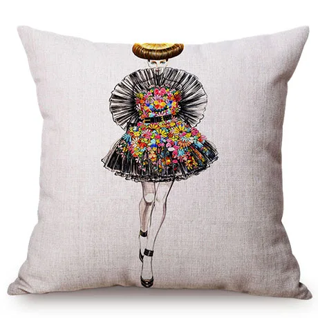 European Chic Woman Fashion Show Style Linen Cotton Sofa Pillowcase Beautiful Girl Room Decoration Cushion Cover Drop Shipping K106-2