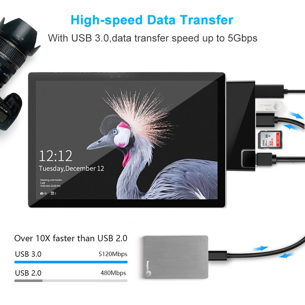 Rocketek USB 3,0 кард-ридер с разрешением 4K HDMI с 1000 Мбит/с Gigabit Ethernet адаптер для SD/TF micro SD microsoft Surface Pro 3/4/5/6 концентратор