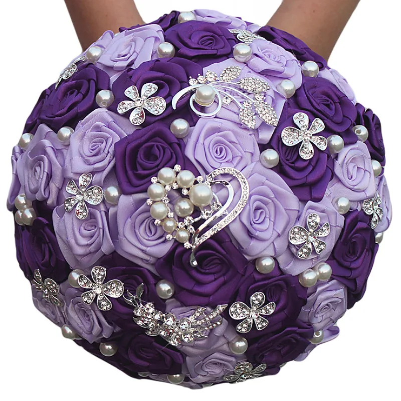 

Artificial Flower Wedding Holding Flowers 20CM Diamond Love Pearl Bridesmaid Bouquet Ribbon Lace Wedding Decoration Flowers