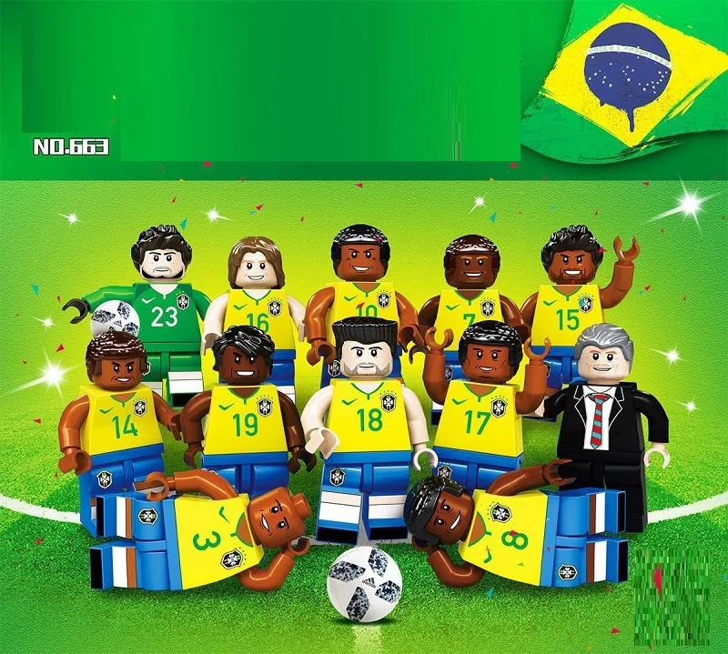 1Set of Brazil Football Team Figure Set Sport With Goal Assembling
