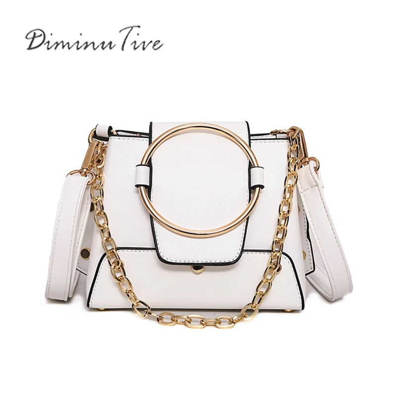 

DIMINUTIVE 2018 Lady Fashion Designer Leather Handbag Sling Shoulder Bags Ring Totes Chain Rivet Satchel Mini Crossbody Brand