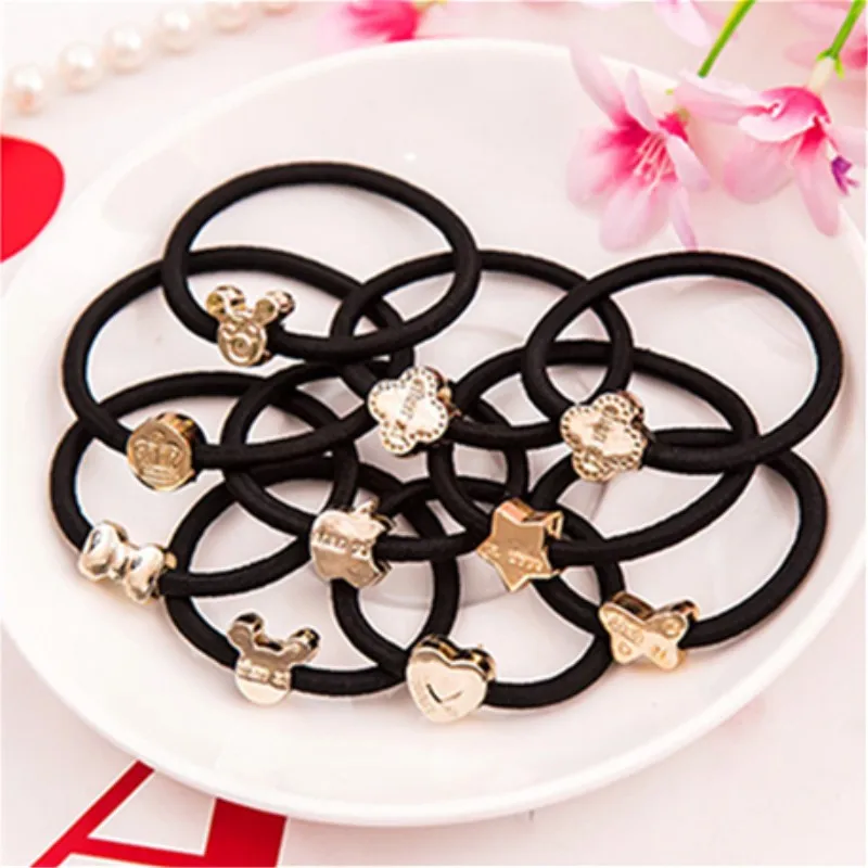 

10PCS/Lot New Korean Hair Accessories For Women Black Elastic Hair Rubber Bands Girls Lovely Hair Ropes Ponytail Holder Tie Gums