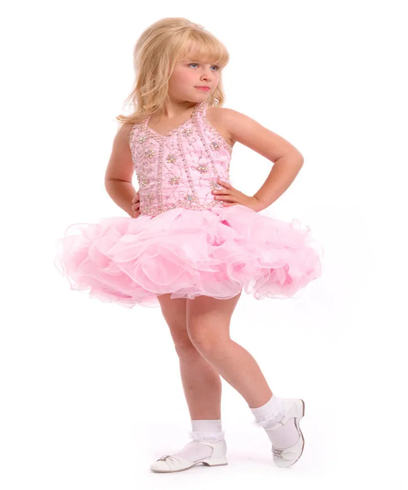 2015 Lovely Pink Toddler Cupcake Dress Kids Baby Mini Halter Wedding