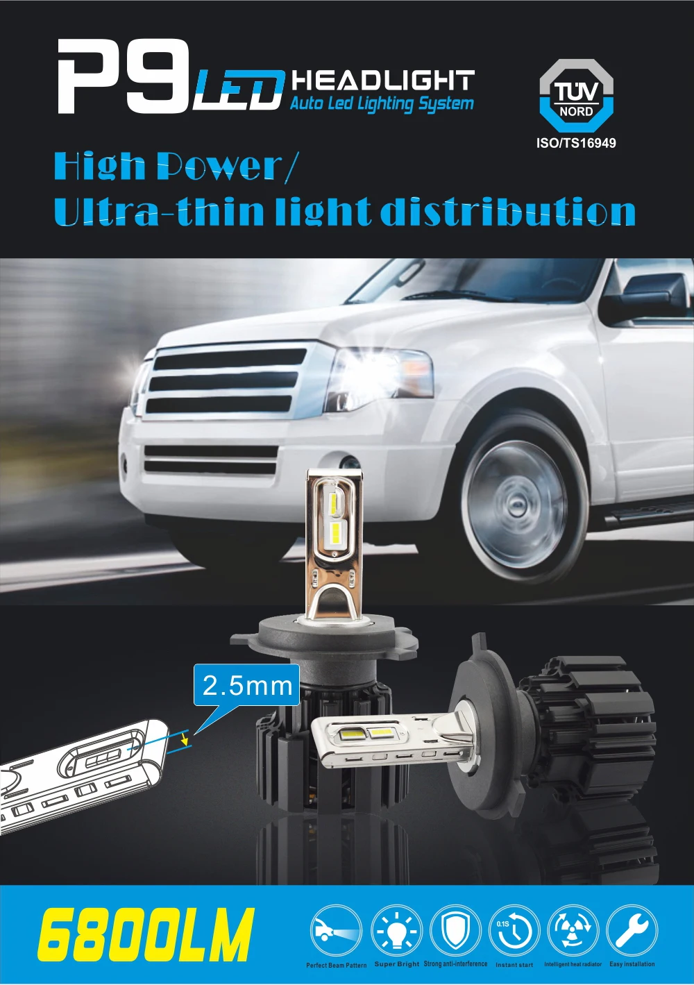 1 комплект D1S D2S D3S D4S 100 Вт 13600LM P9 светодиодные фары высокой яркости H4 H7 H11 9005/6 HB3/4 9012