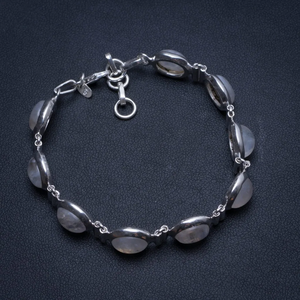 

Natural Rainbow Moonstone Handmade Vintage 925 Sterling Silver Tennis Bracelet 6 3/4-7 1/2" T8451