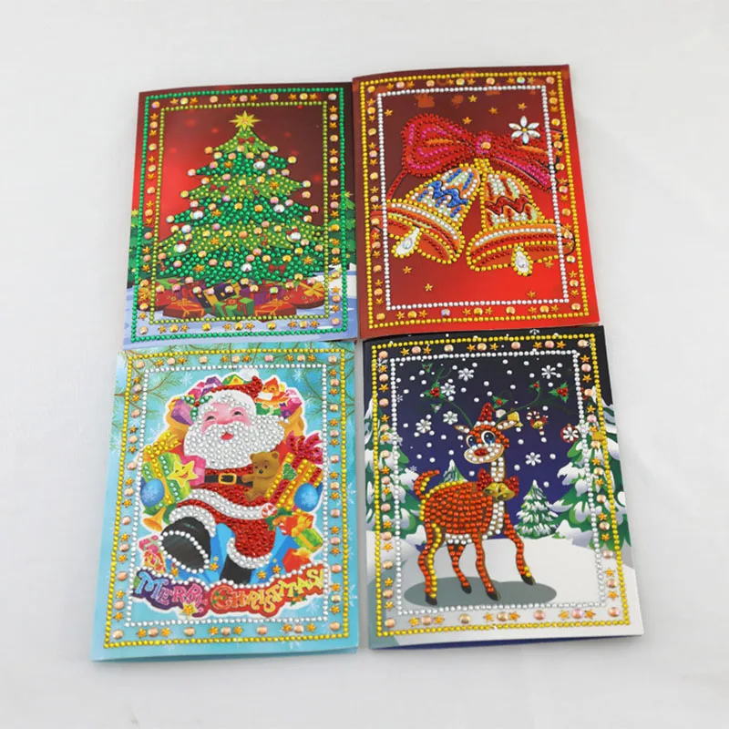

Kexinzu Diamond Painting Christmas Greeting Cards Diamond Mosaic Cartoon Mini Santa Claus Merry Christmas Paper Cards Craft Gift