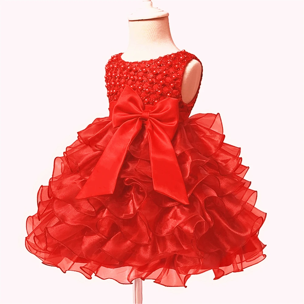 Платья для малышей от 0 до 2 лет, Новое поступление, детское платье цвета фуксии для девочек 1 года, платье-пачка на день рождения, крестильное платье - Color: Red
