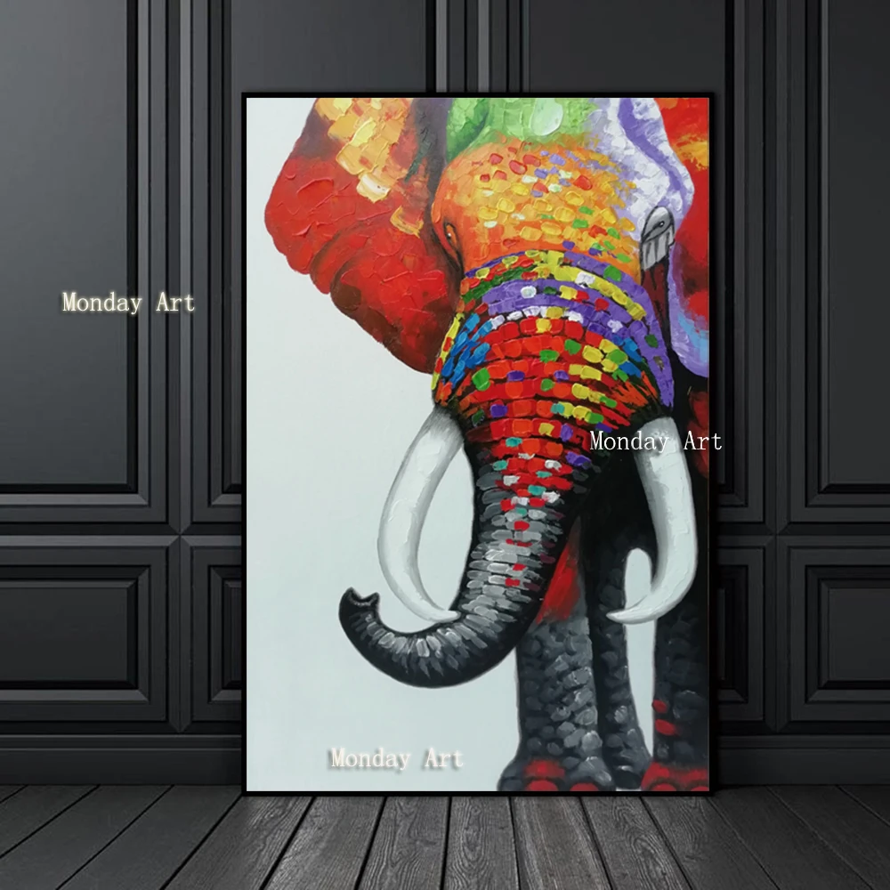 SELFLESSLY-Handpainted-Oil-Painting-Colorful-Elephant-Wall-Art-Pictures-For-Living-Room-Canvas-Prints-Animal-Decorative