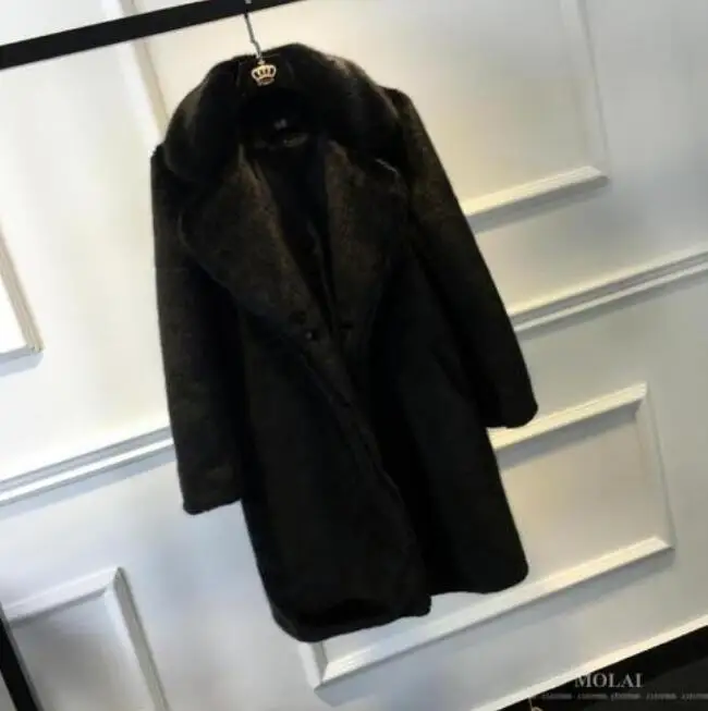 Осень-зима, новое модное длинное пальто из искусственного меха, Женское пальто из искусственного меха норки с большим отворотом, теплое пальто, Меховая куртка Casaco Feminino