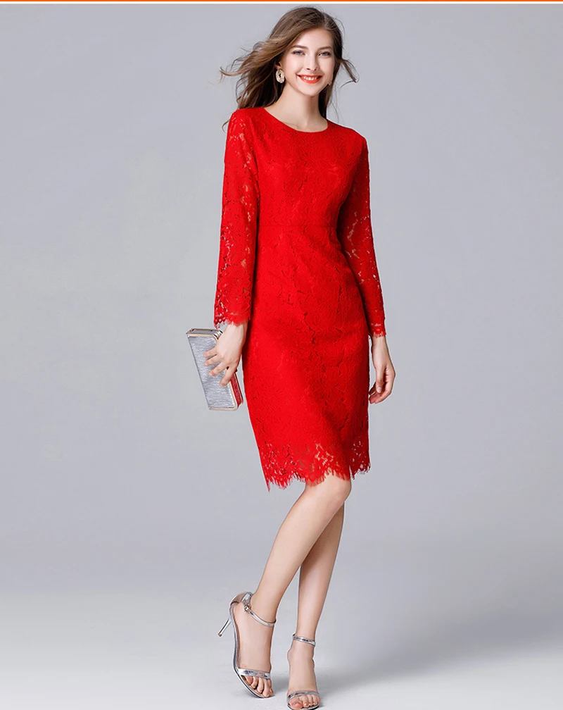 MUSENDA размера плюс 5XL женское элегантное винтажное красное платье-туника с кружевной подкладкой осенние женские повседневные праздничные платья