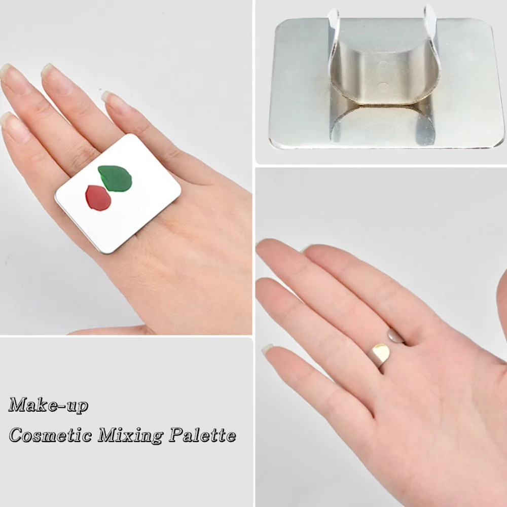 

1pc Mixing Palette Make up Cream Foundation Cosmetic Make up Tool Stainless Steel Plate Salon Manicure Finger Ring Color Palette
