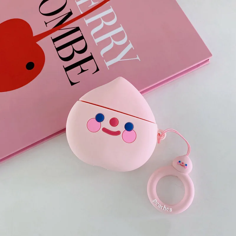 Peach Милый мультфильм для Apple Airpods чехол Забавный авокадо защитный чехол Bluetooth чехол для наушников модный силиконовый чехол s сумки для гарнитур - Цвет: Peach