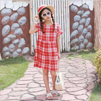 

2019 Korean style girls plaid dress fashion summer girls dresses 3-8t B579