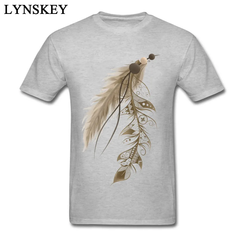 100% Cotton Mens Short Sleeve T-Shirt Cool Tops Tees Coupons Summer Round Collar Tee-Shirts Bohemian Feather Top Quality Bohemian Feather grey