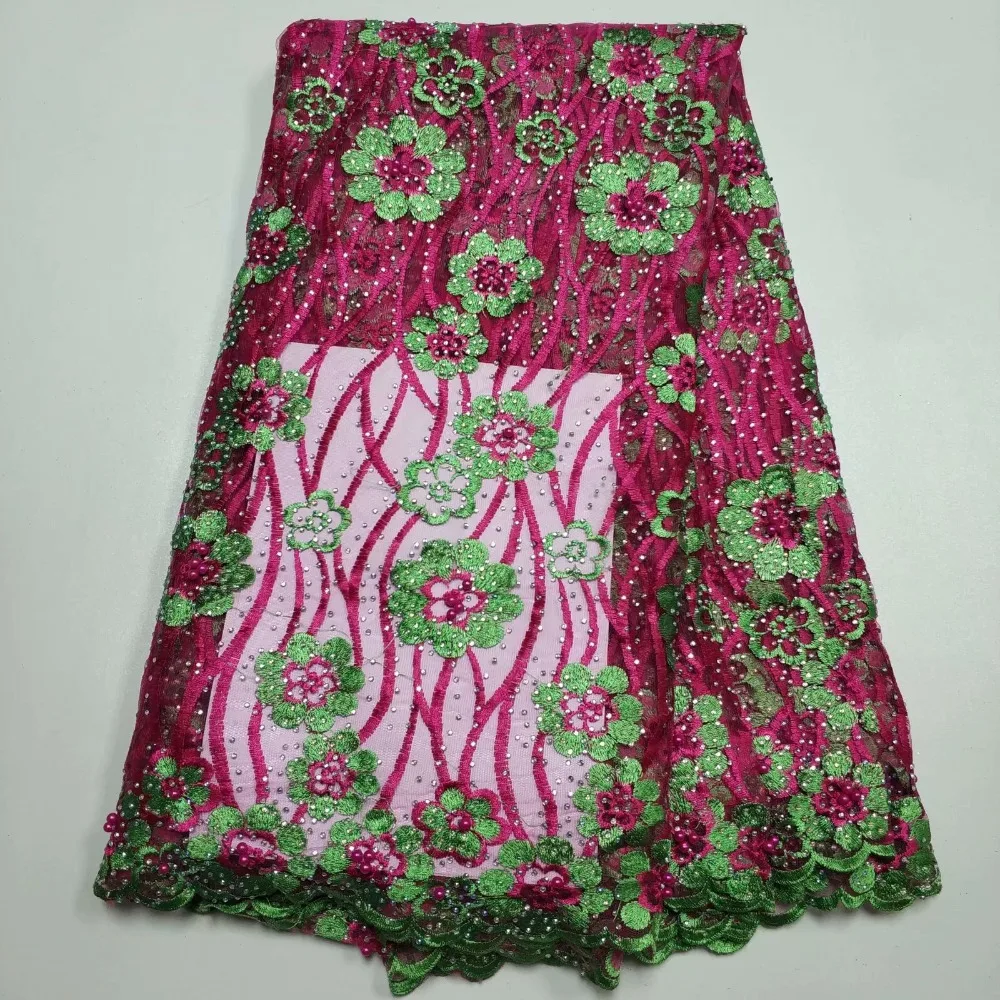 

2019 High Quality African Lace Fabric stones French Net Embroidery Tulle Lace Fabric For Nigerian Wedding Party zgno105