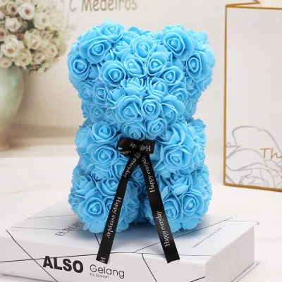 23 см пенопластовая Роза медведь поддельные цветы Валентина романтический подарок искусственные розы цветы милый медведь для дня рождения Новогодние женские подарки - Цвет: Blue
