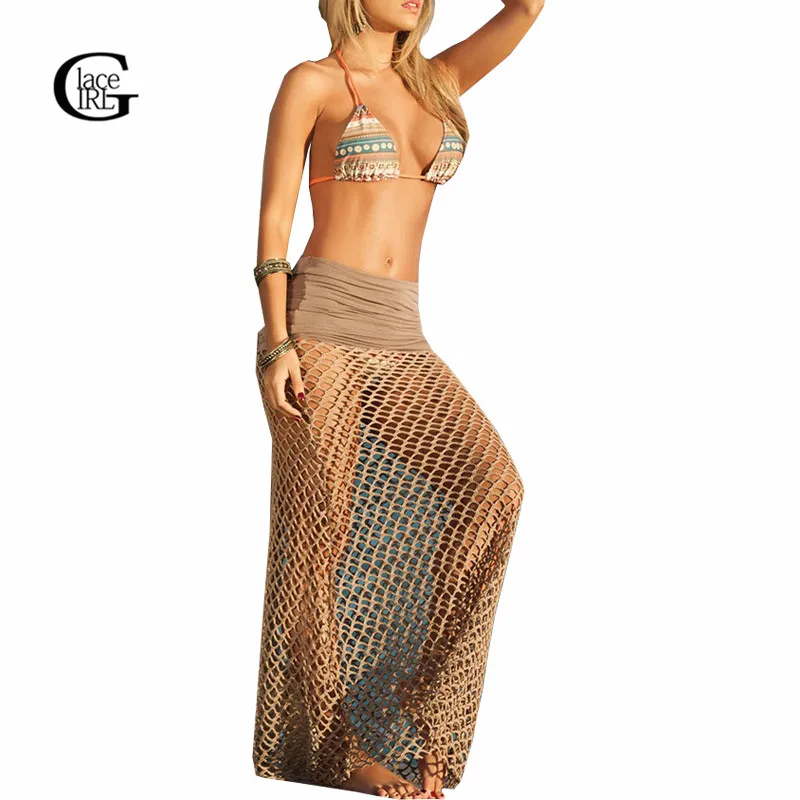 Lace Girl Women Mesh Hollow Out Long Skirt 2017 Summer Crochet Bikini