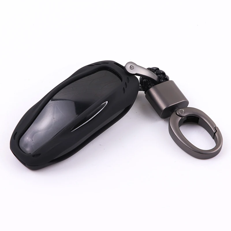 Роскошный черный красный и синий цвет Автомобильный ключ чехол для ключа оболочки сумка протектор для Tesla Модель S с брелоком