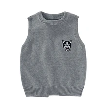 Модный Детский свитер с рисунком собаки; свитер без рукавов с круглым вырезом для мальчиков; жилет; свитер с вышивкой; жилет для мальчиков; осенняя одежда для мальчиков